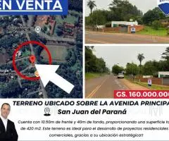 Terreno ubicado sobre la Avenida Defensores del Chaco en el distrito de San Juan del Paraná.